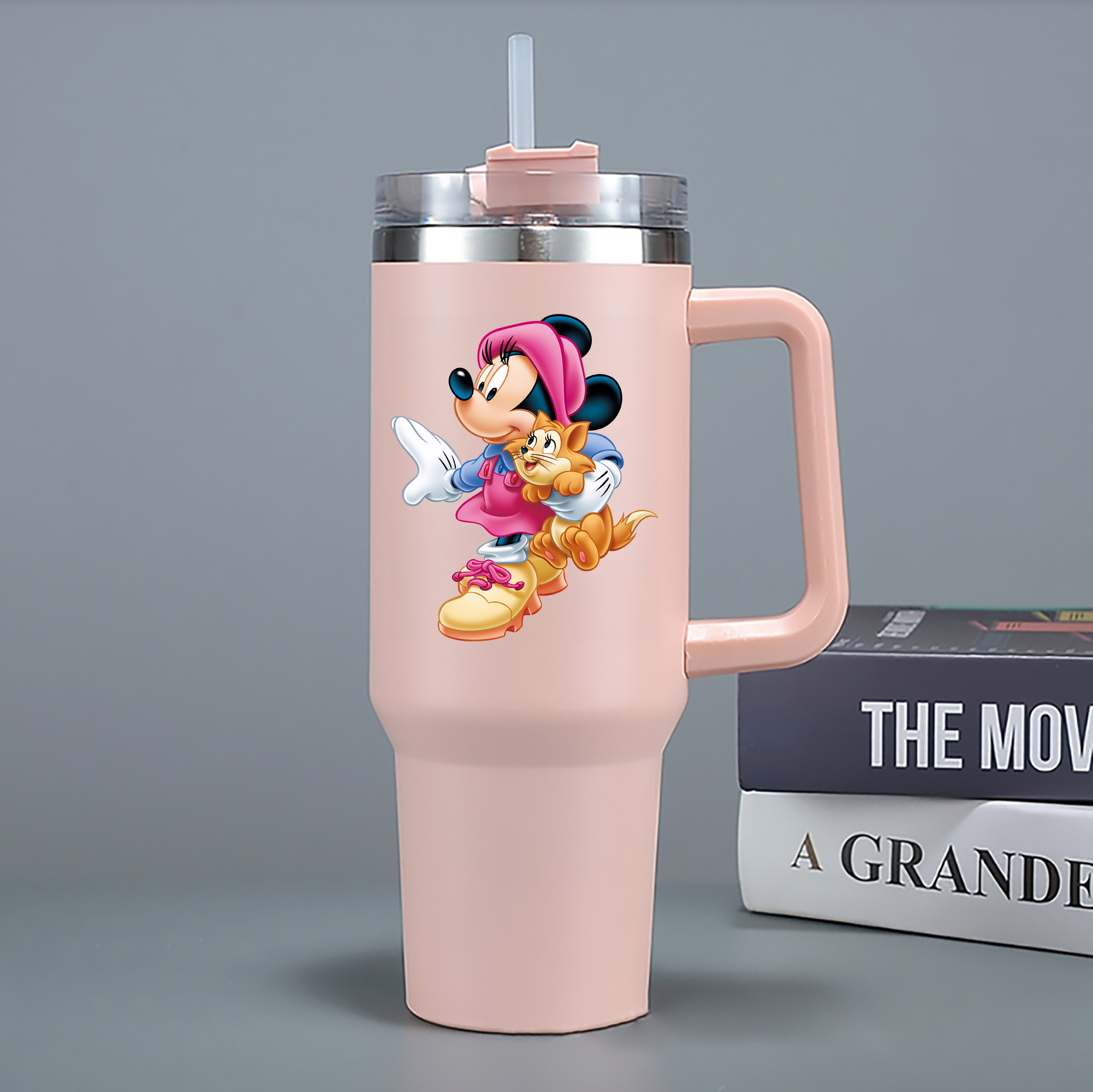 （画像用） ミッキーマウス Mickey Mouse 1200mL車用タンブラー - クリスタルステッカー（プラスチックストロー付き）